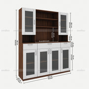 Zeenat Four Door Crockery Unit | Walnut and Frosty White