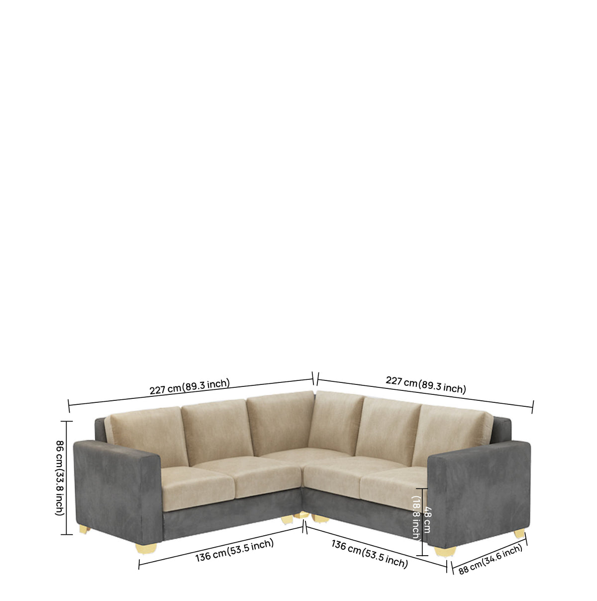 Savvy Sofa | L Shape |  Graphite Grey and Beige