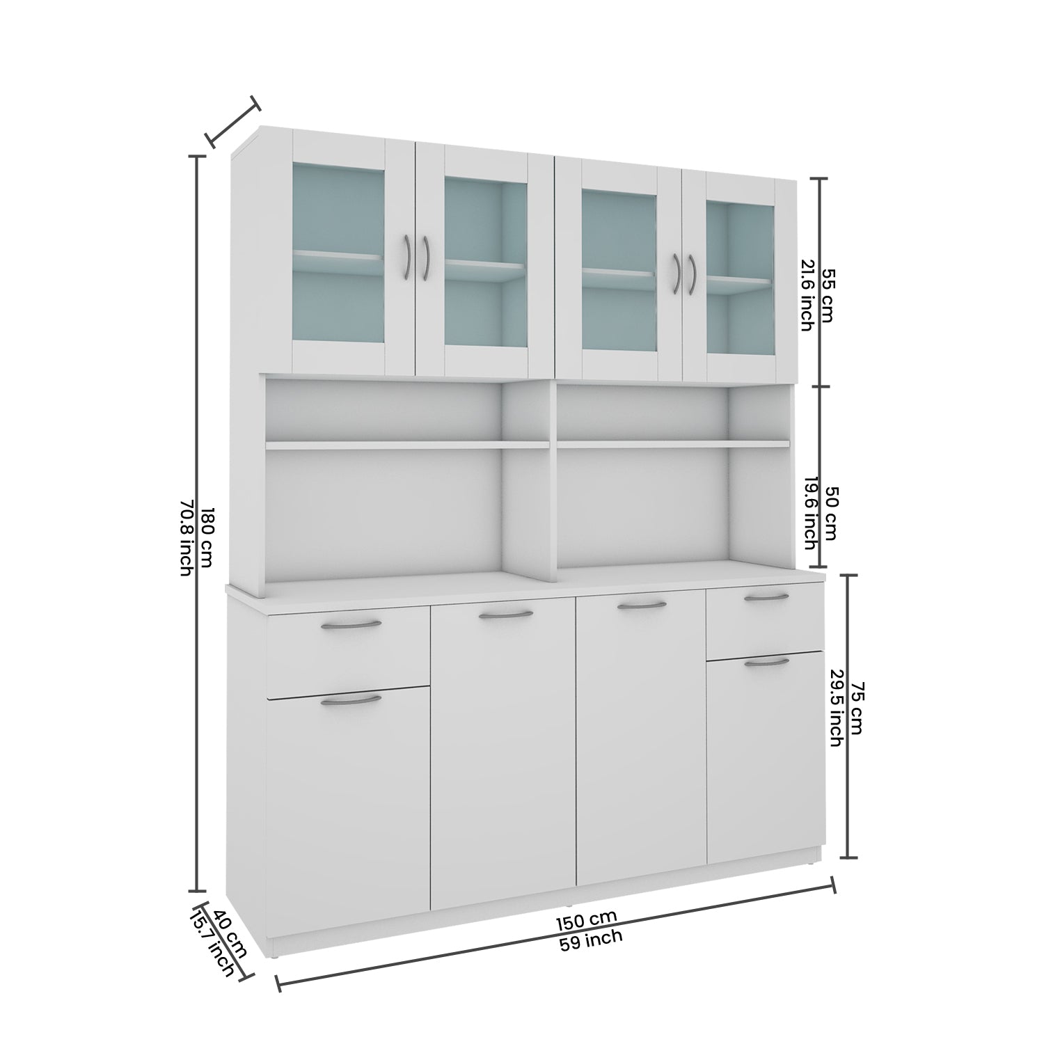 Modish Crockery Unit Four Door | Frosty White