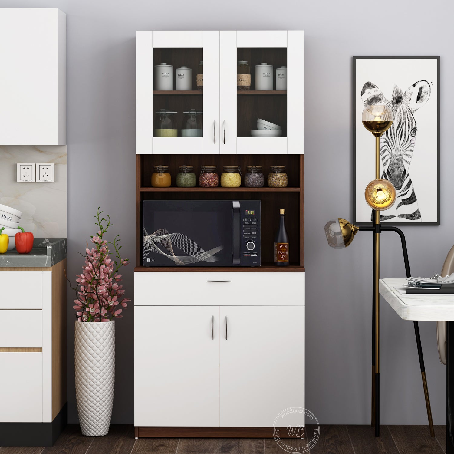 Markus Crockery Unit | Walnut & Frosty White