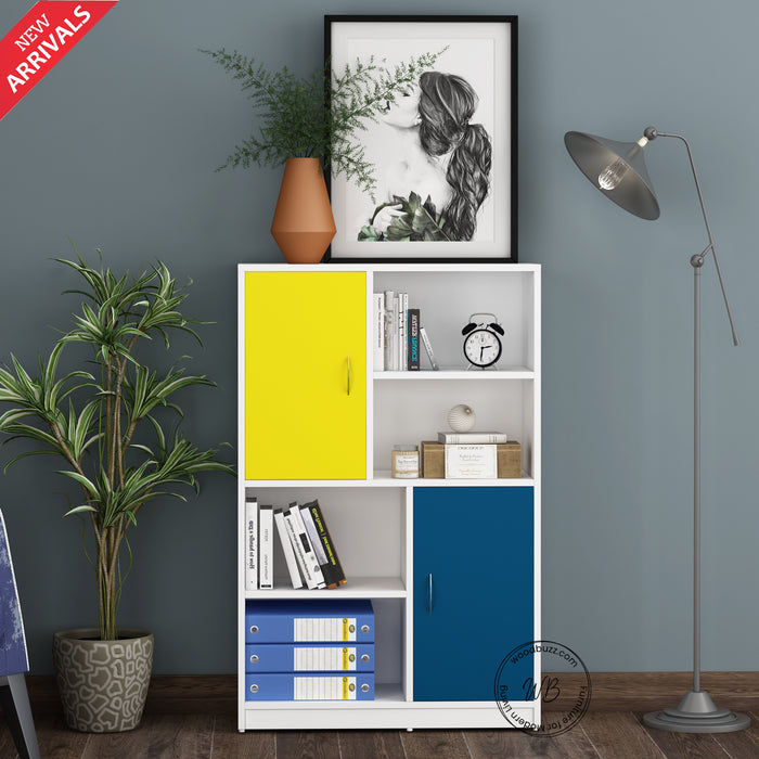 Orbit Bookcase | Yellow, Blue and Frosty White