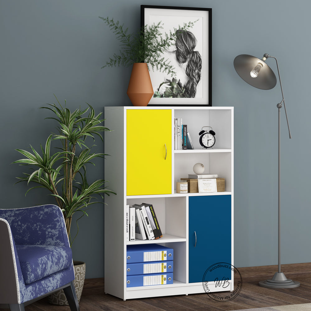 Orbit Bookcase | Yellow, Blue and Frosty White