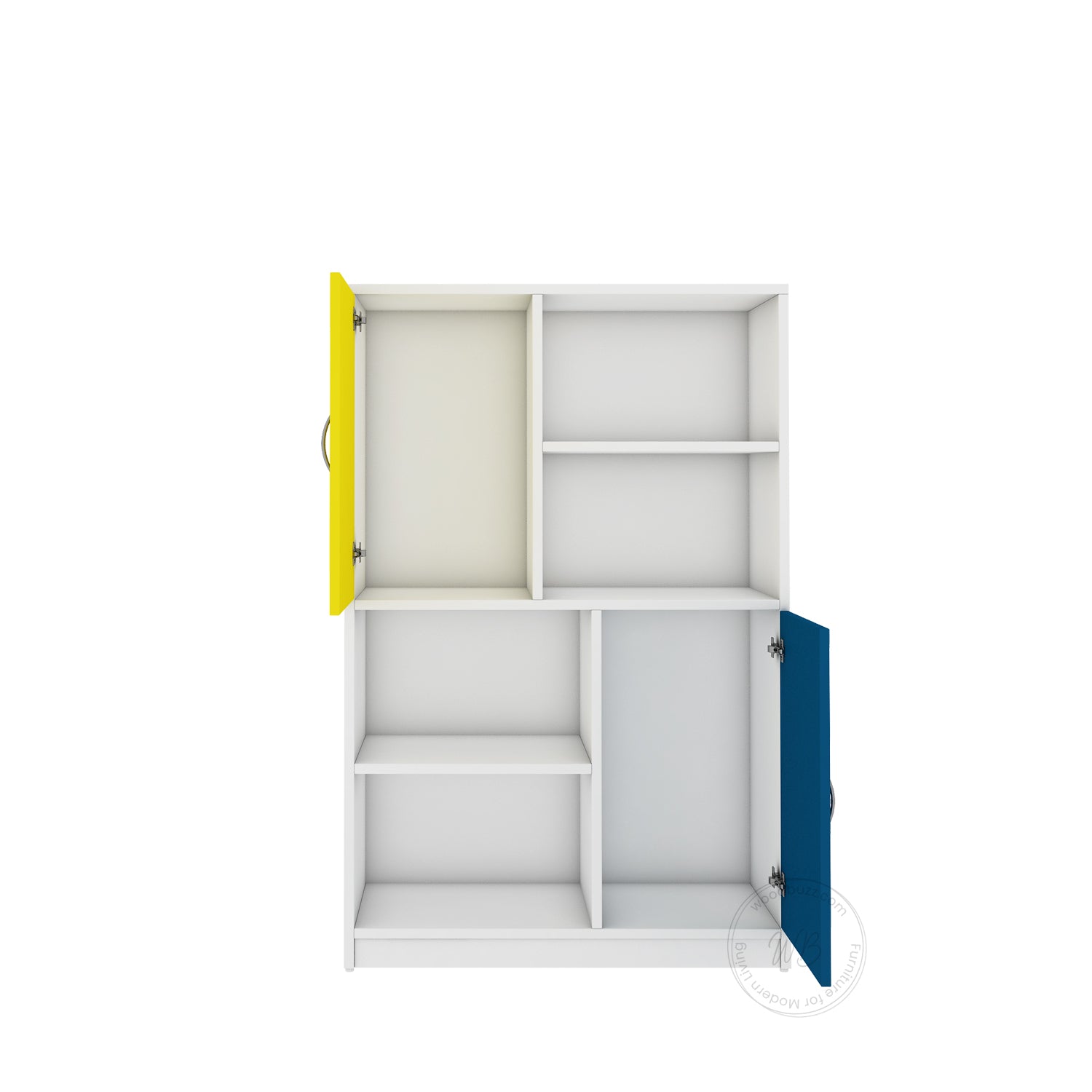Orbit Bookcase | Yellow, Blue and Frosty White