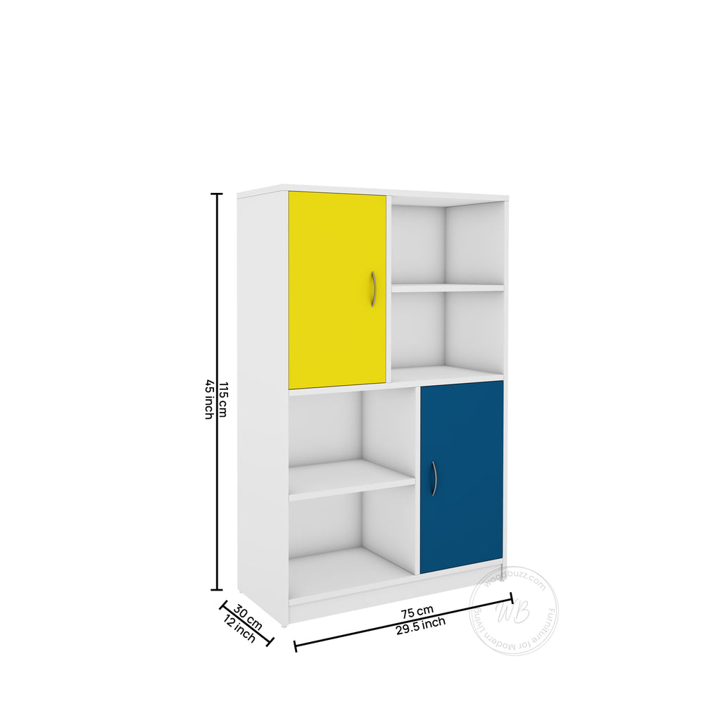 Orbit Bookcase | Yellow, Blue and Frosty White