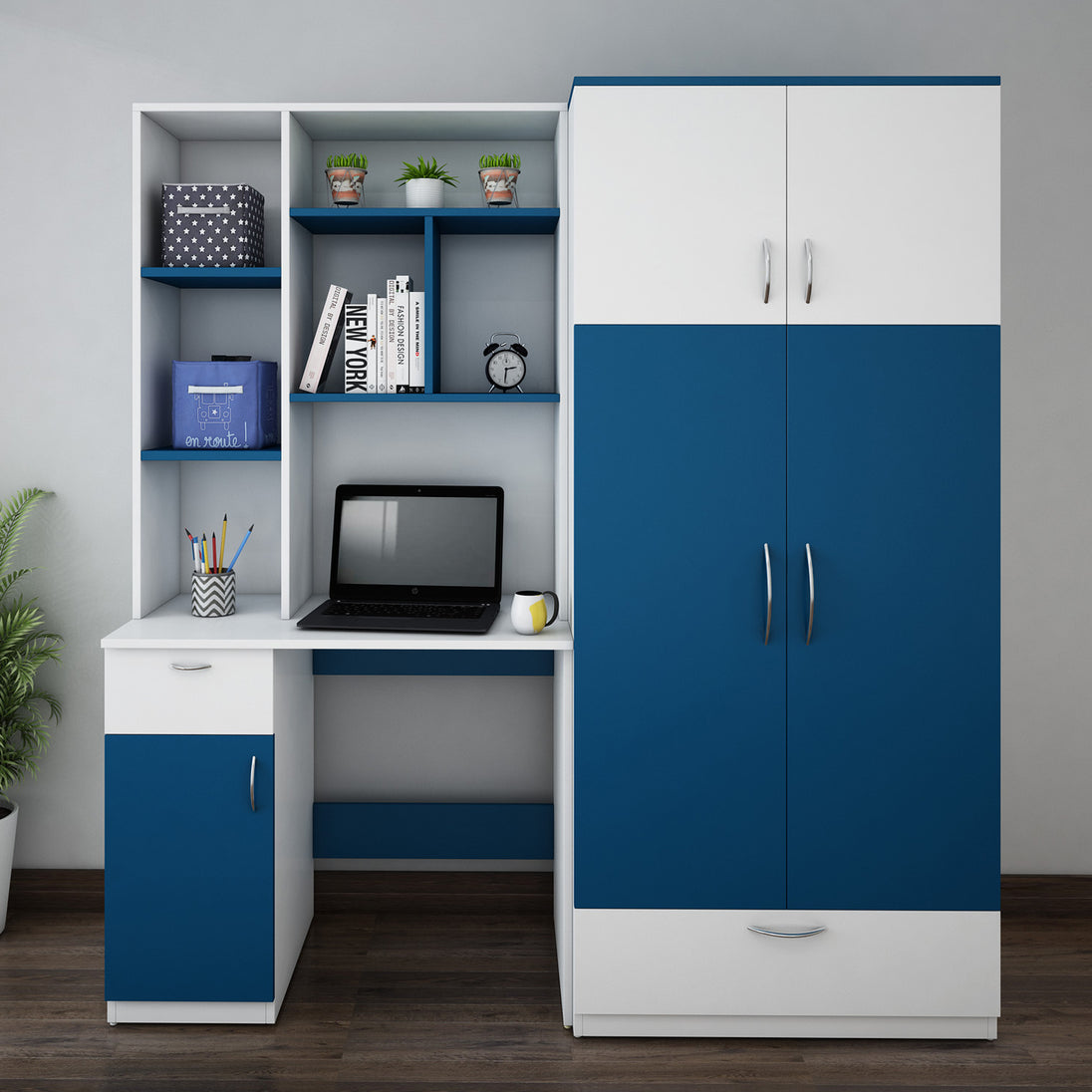 Workrobe Study Table Blue and Frosty White