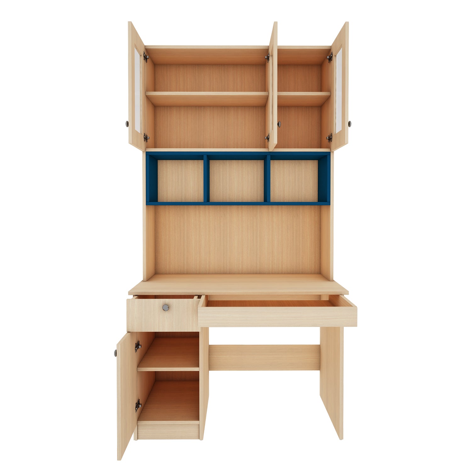Swotty Study Table with O/H Storage | Blue & Beige Teak