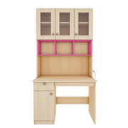 Swotty Study Table with O/H Storage | Pink and Beige Teak