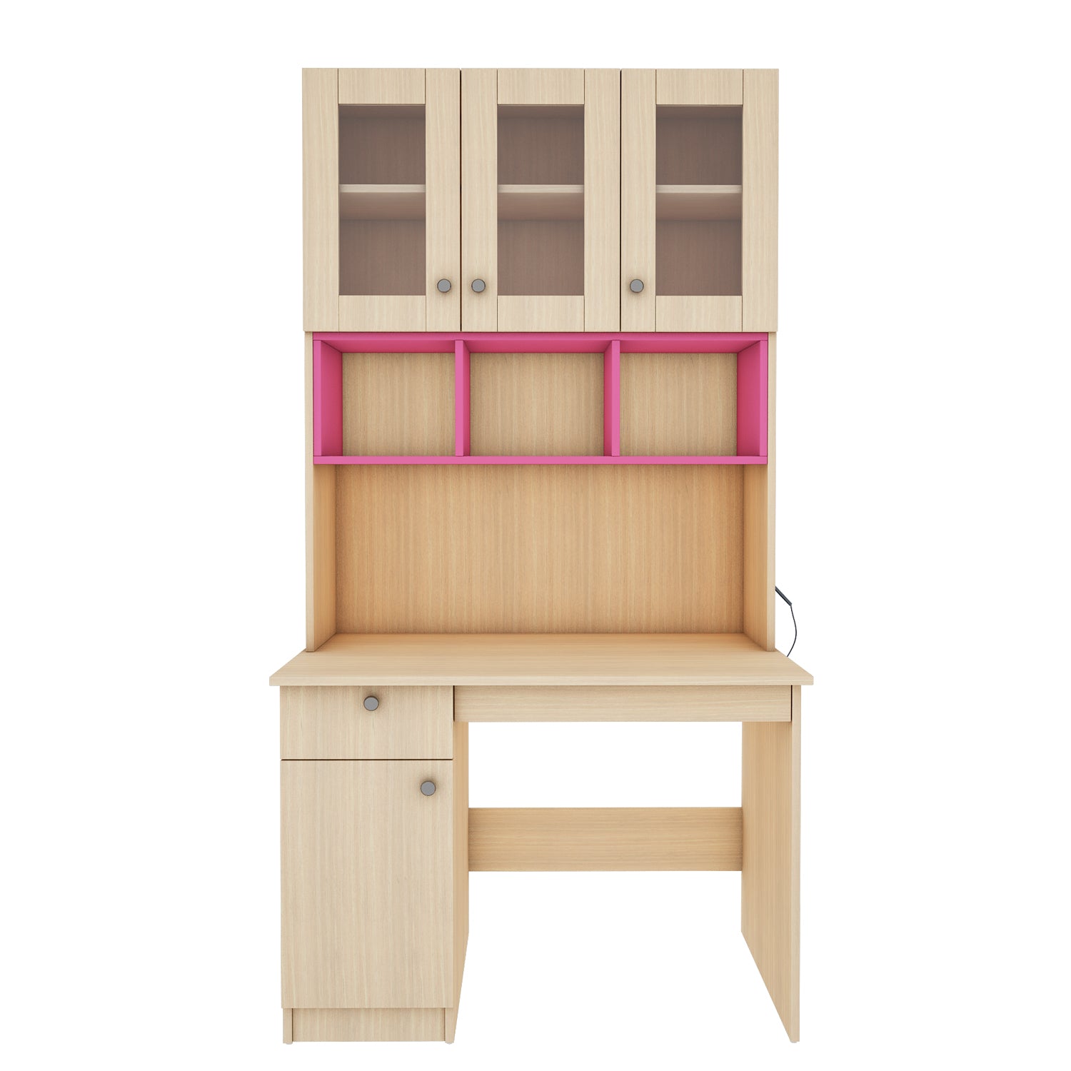 Swotty Study Table with O/H Storage | Pink and Beige Teak