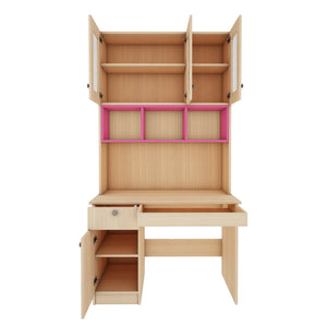 Swotty Study Table with O/H Storage- Pink & Beige Teak