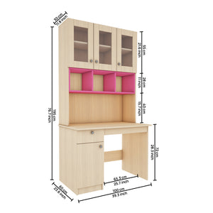 Swotty Study Table with O/H Storage- Pink & Beige Teak