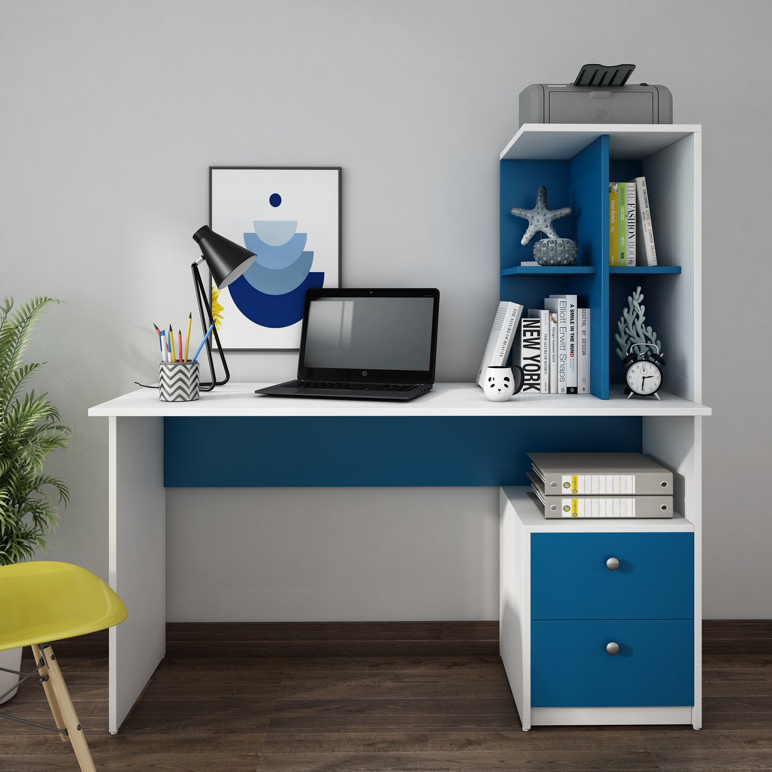 Eliot Study Table Large Blue and Frosty White