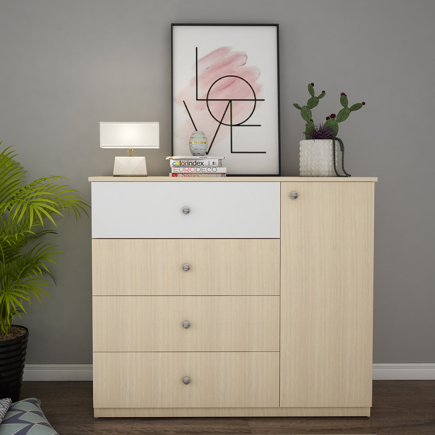 Boaz Chest of Drawers | Beige Teak and Frosty White
