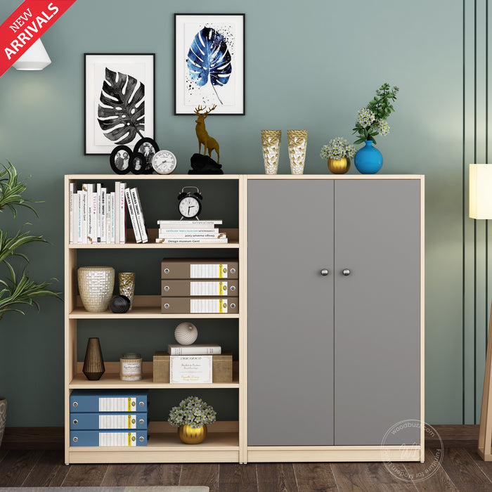 Alcott Bookcase | Beige Teak and Grey