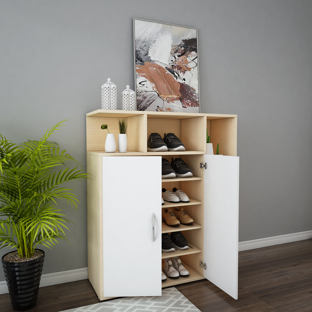 Nevera Shoe Cabinet | Beige Teak and Frosty White