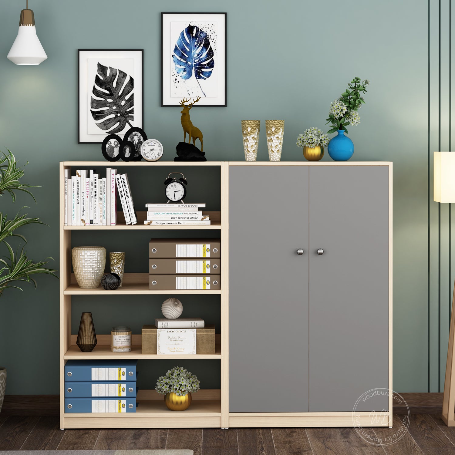 Alcott Bookcase | Beige Teak and Grey