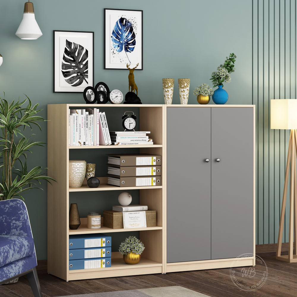 Alcott Bookcase | Beige Teak and Grey