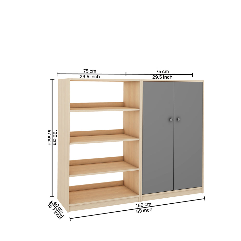 Alcott Bookcase | Beige Teak and Grey