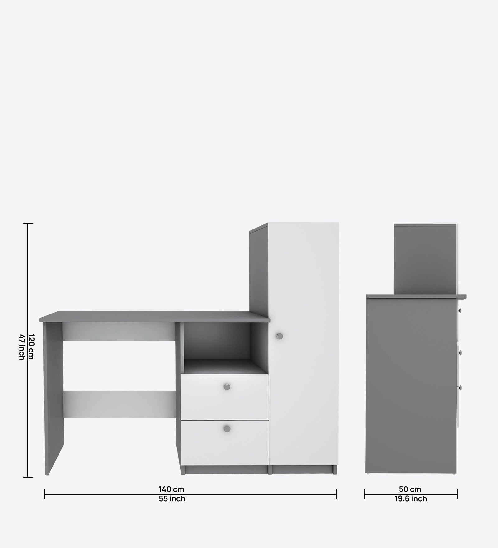 Derrick Study Table | Frosty White and Grey
