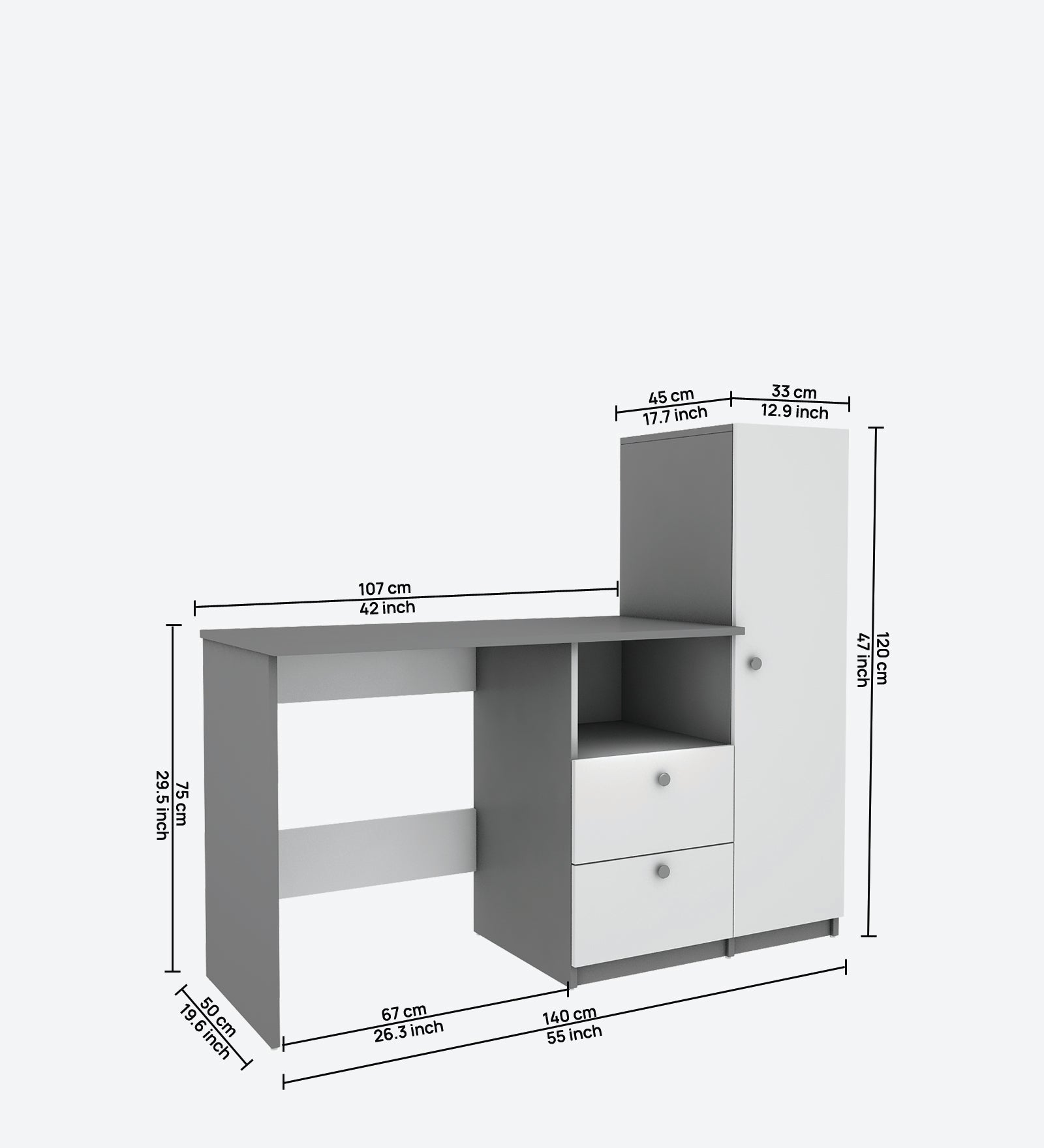 Derrick Study Table | Frosty White and Grey