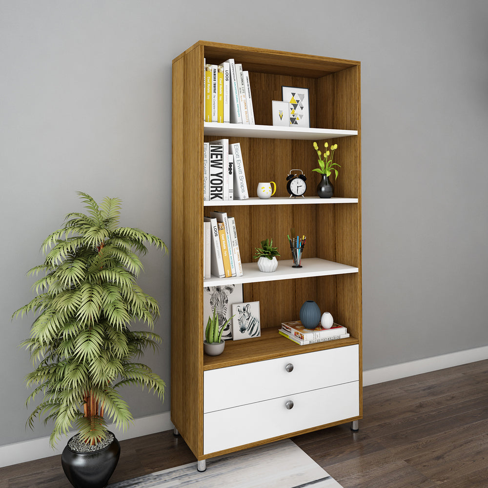 Lasker Bookcase | Exotic Teak and Frosty White