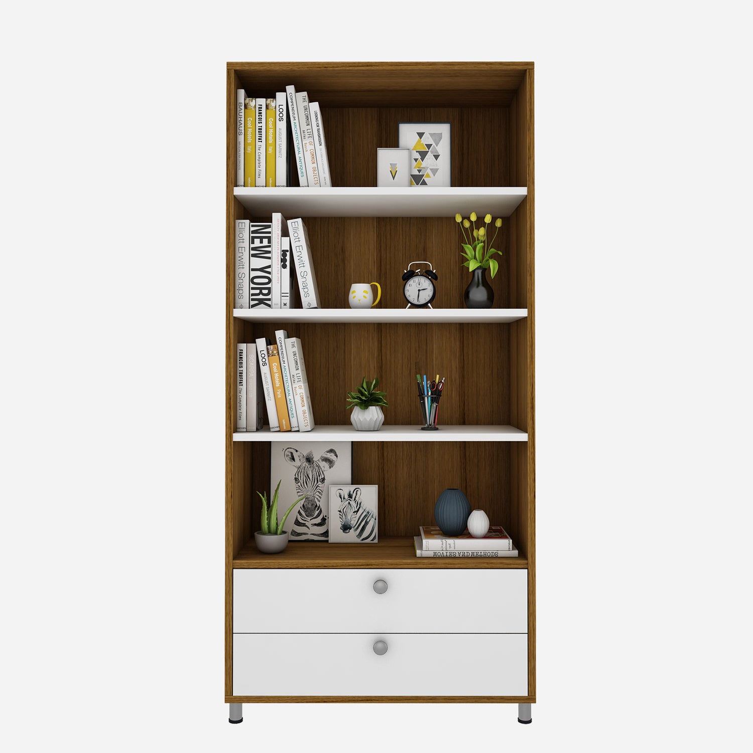 Lasker Bookcase | Exotic Teak and Frosty White