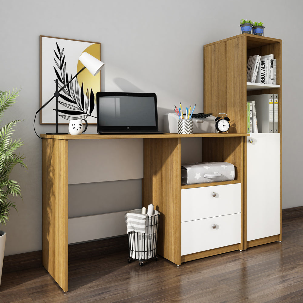 Mistral Home Office Table | Exotic Teak and Frosty White