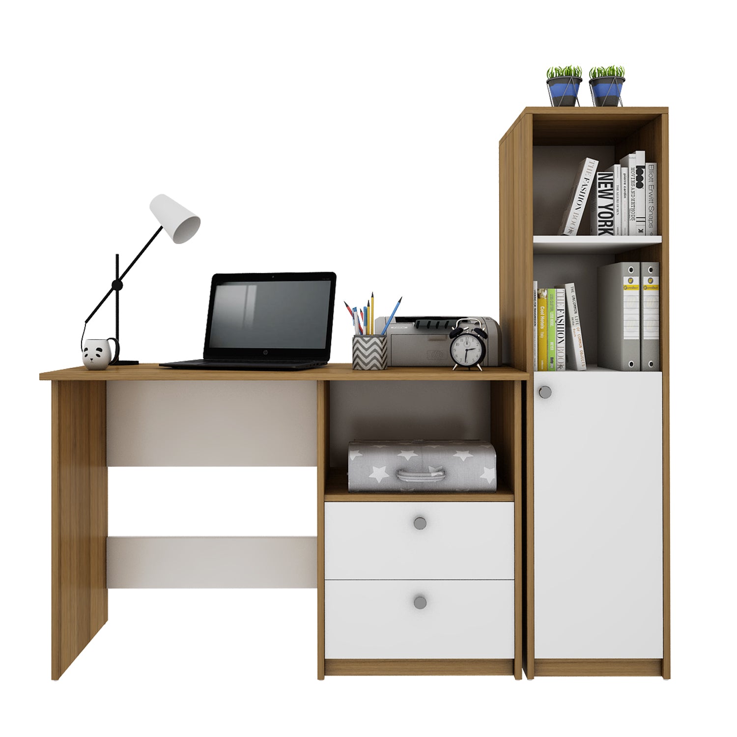 Mistral Home Office Table | Exotic Teak and Frosty White