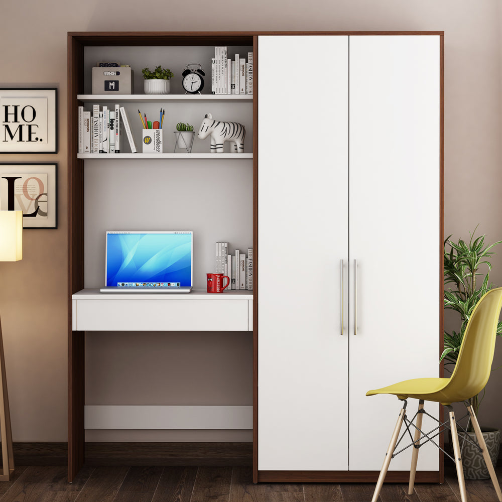 Crest Study Table cum wardrobe | Walnut and Frosty White