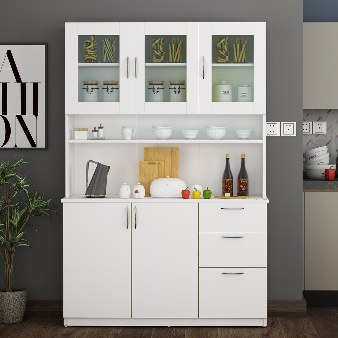 Modish Crockery Unit Three Door | Frosty White