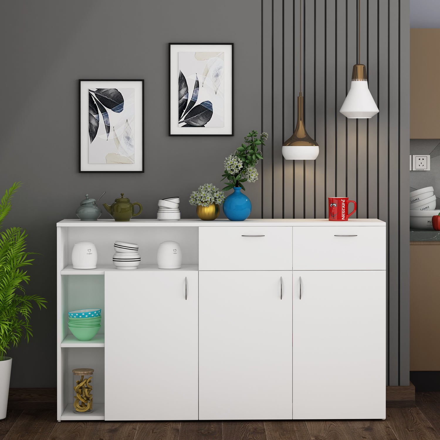 Enoch Side kitchen Crockery Unit | Frosty White