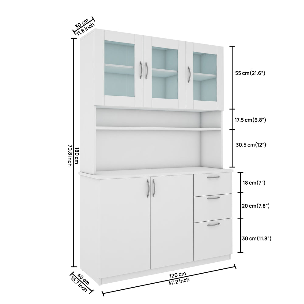 Modish Crockery Unit Three Door | Frosty White