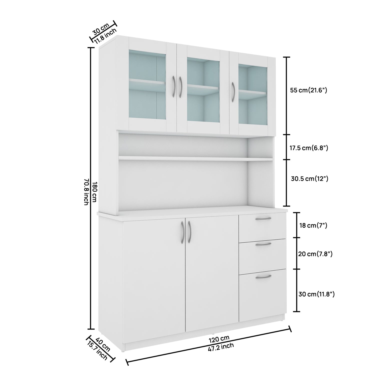 Modish Crockery Unit Three Door | Frosty White