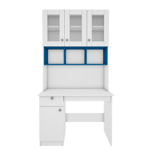 Swotty Study Table with O/H Storage- Blue & Frosty White