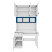 Swotty Study Table with O/H Storage | Frosty White and Blue