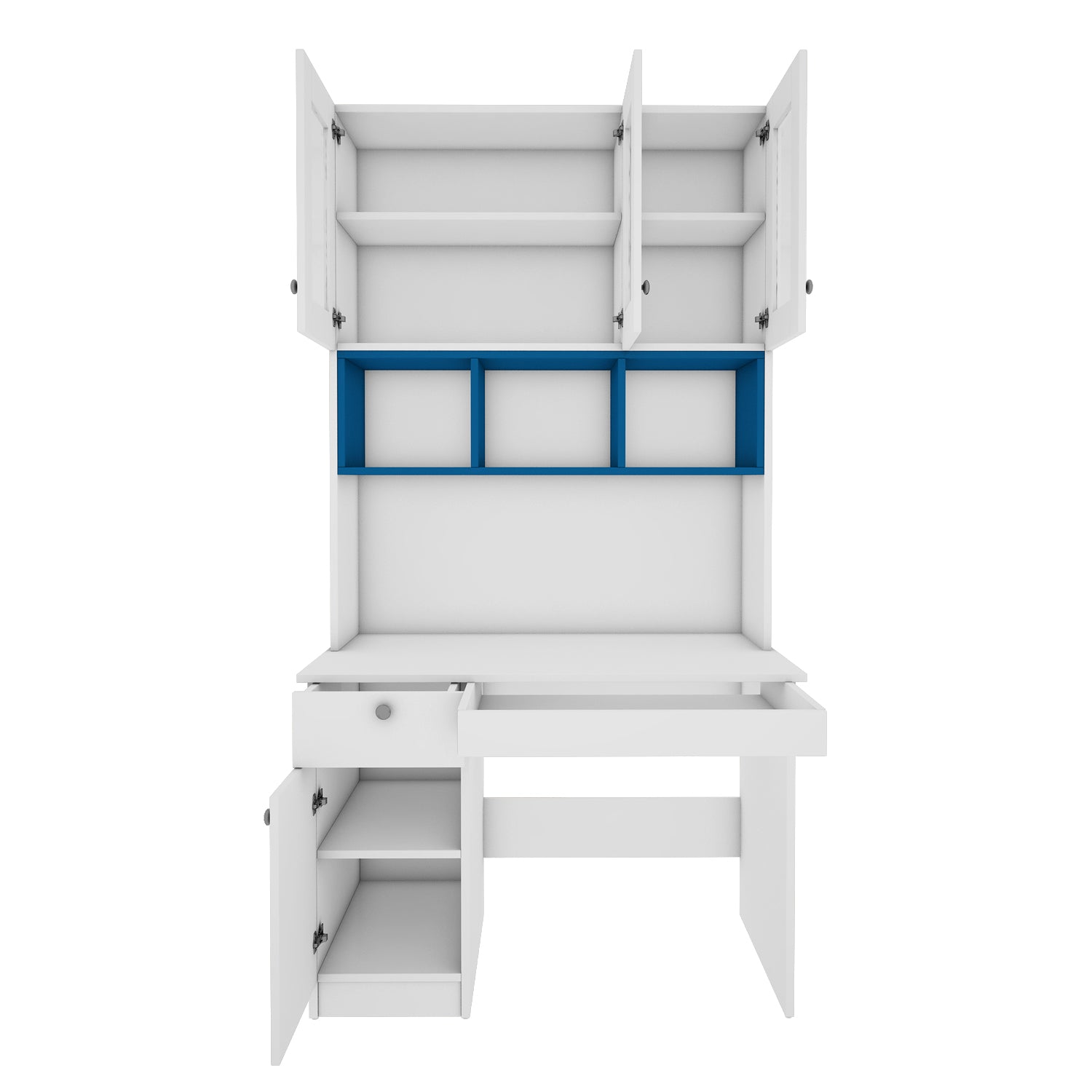 Swotty Study Table with O/H Storage | Frosty White and Blue