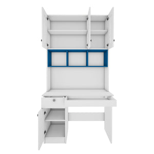 Swotty Study Table with O/H Storage- Blue & Frosty White