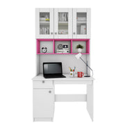 Swotty Study Table with O/H Storage | Frosty White and Pink