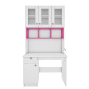 Swotty Study Table with O/H Storage | Frosty White and Pink