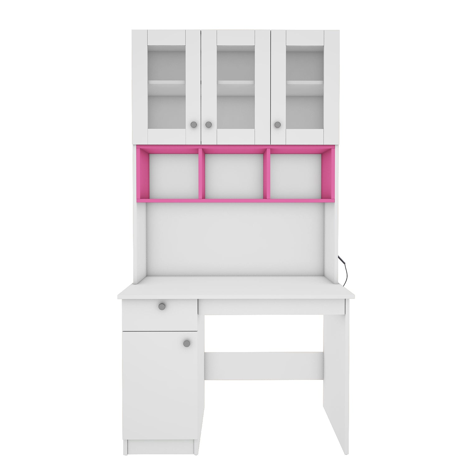 Swotty Study Table with O/H Storage | Frosty White and Pink