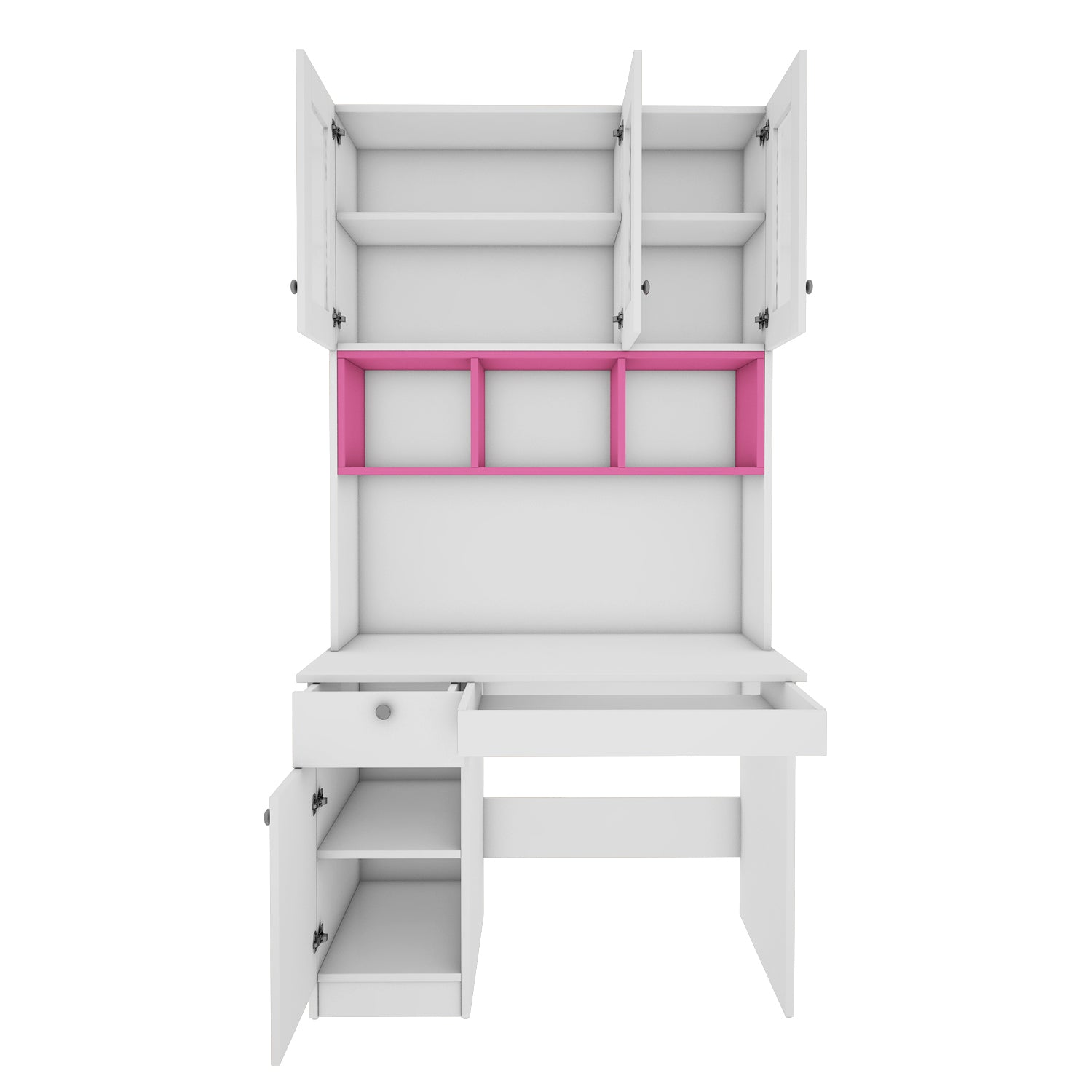 Swotty Study Table with O/H Storage | Frosty White and Pink
