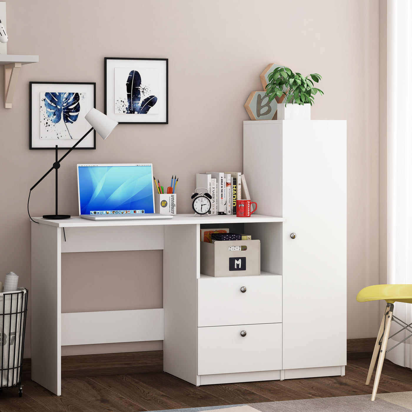 Derrick Home Office Table | Frosty White