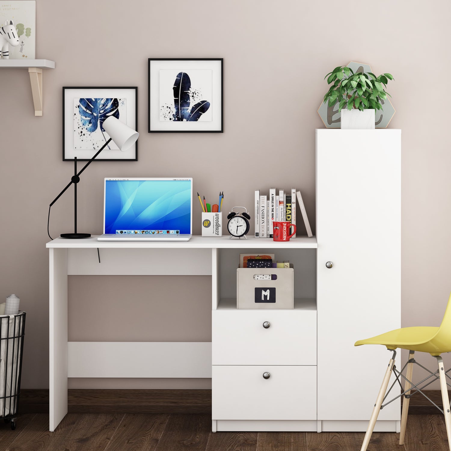 Derrick Home Office Table | Frosty White