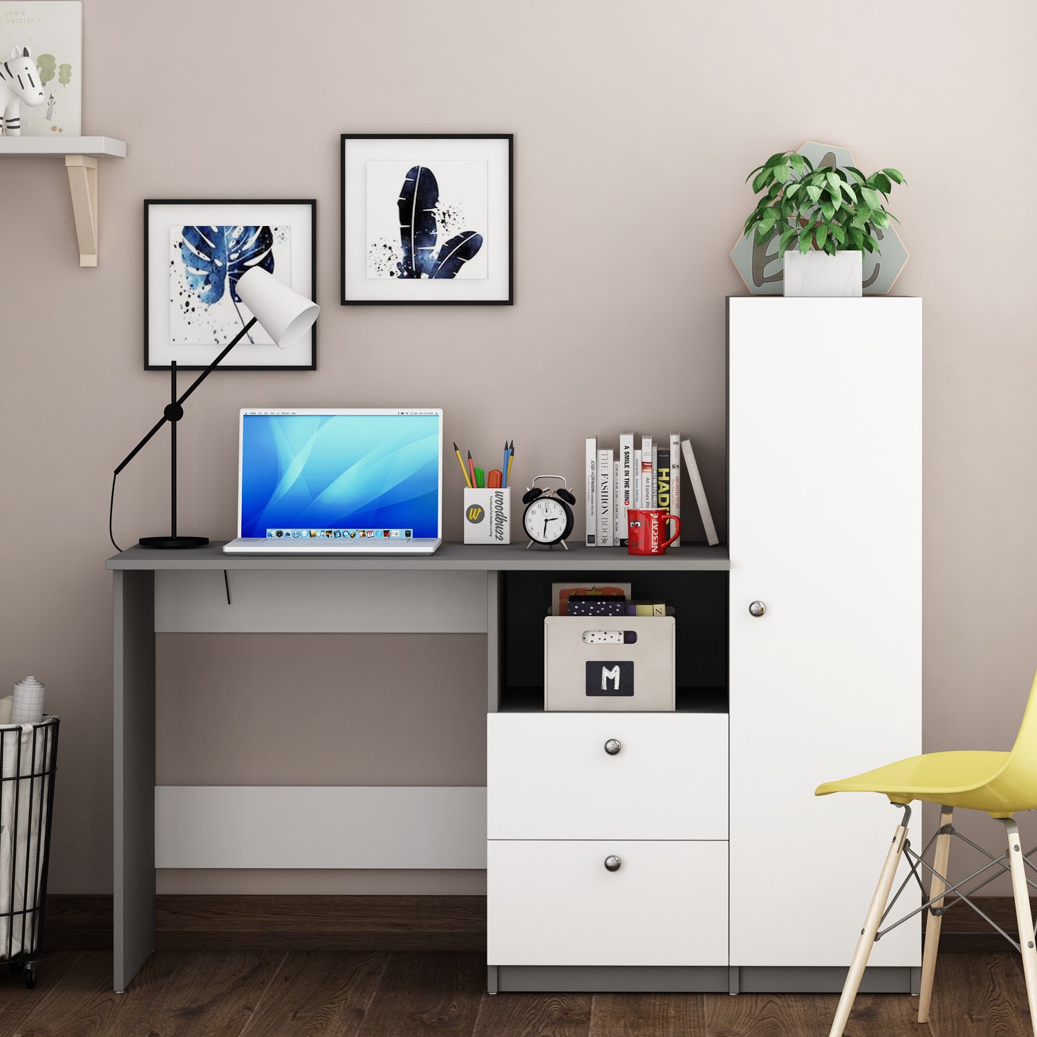 Derrick Study Table | Frosty White and Grey