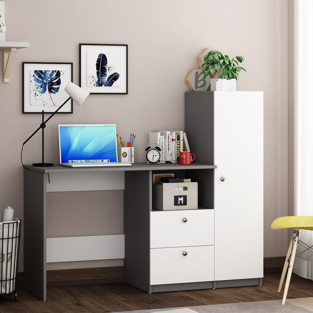 Derrick Study Table | Frosty White and Grey