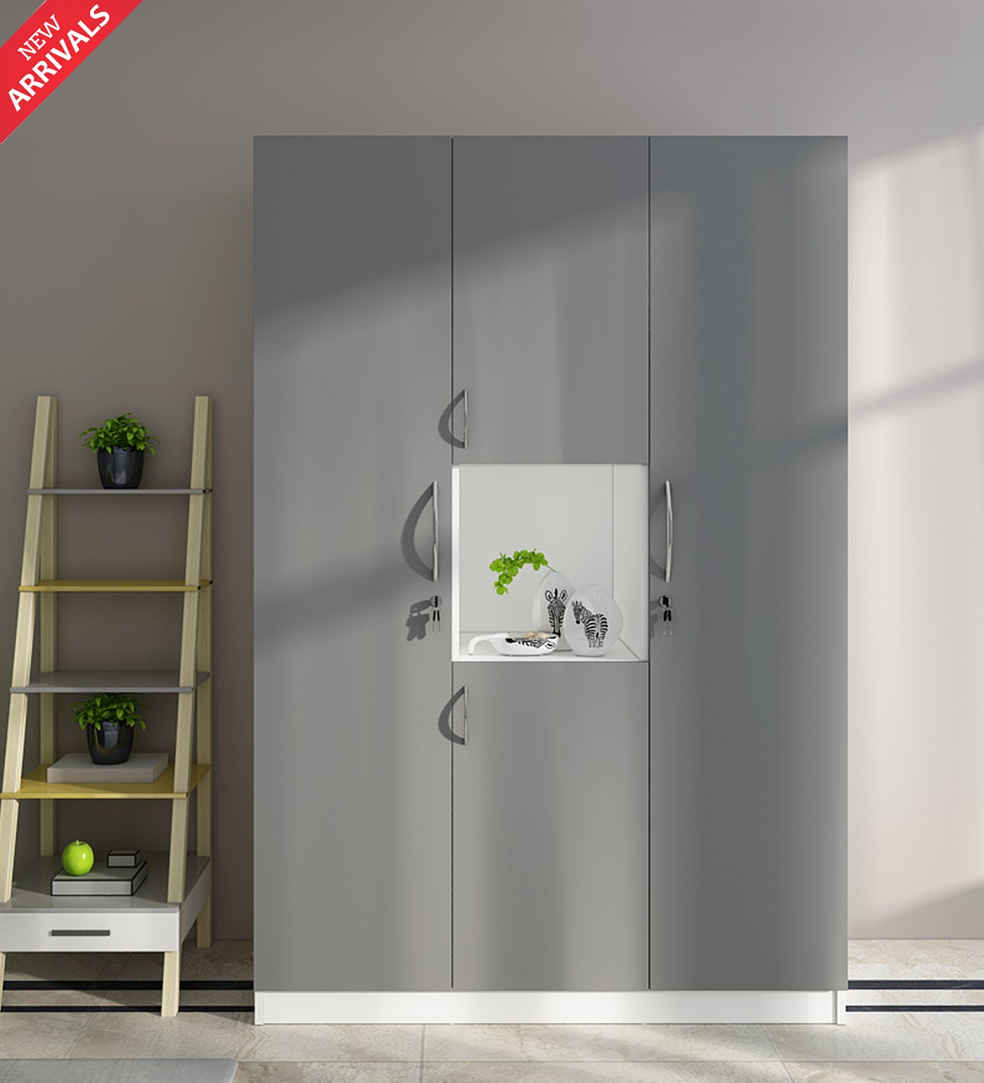 Castle 4 Door Wardrobe, Grey & Frosty White