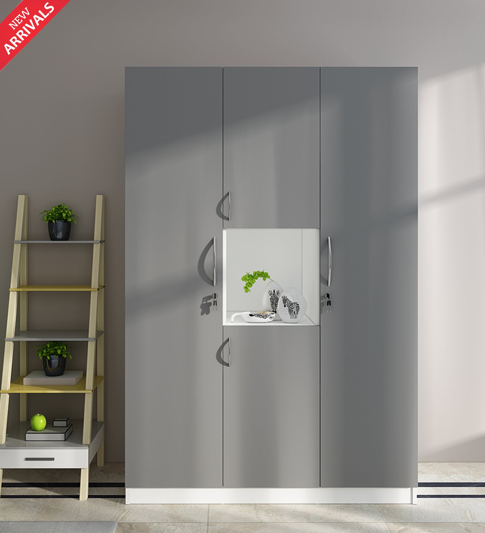 Castle 4 Door Wardrobe, Grey & Frosty White