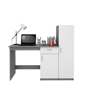 Eager Study Table with O/H Storage- Grey & Frosty White