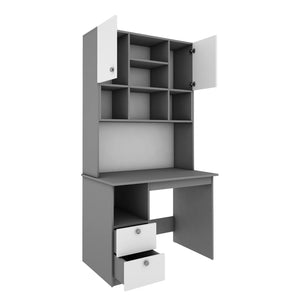 Avenly Study Table with O/H Storage- Grey & Frosty White