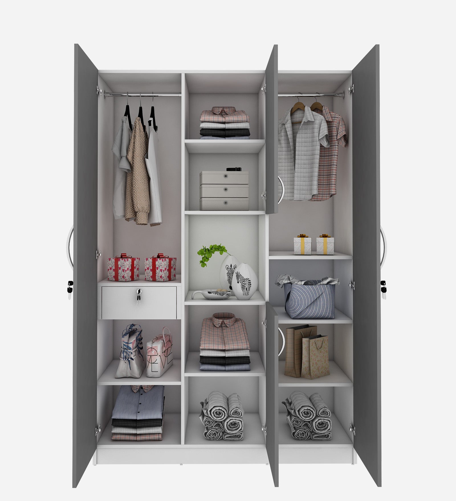 Castle 4 Door Wardrobe, Grey & Frosty White