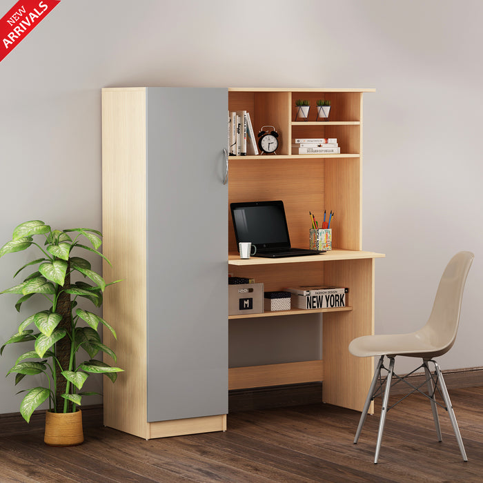 Nector Home Office Table | Beige Teak and Gothic Grey